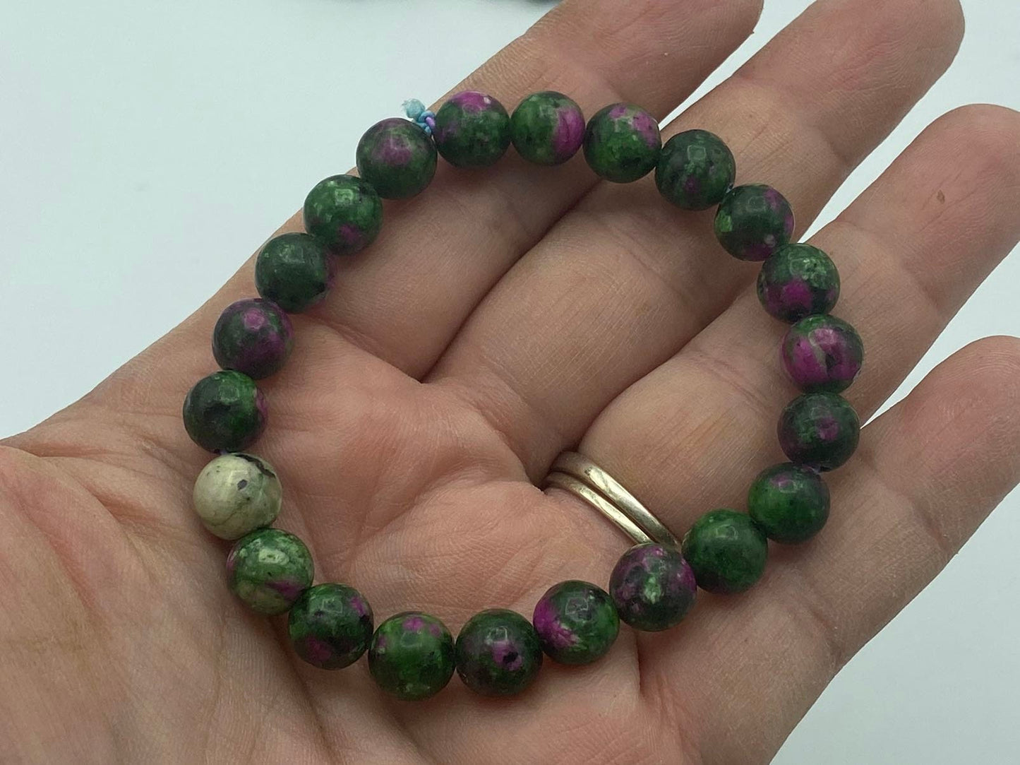 Ruby Zoisite 8mm Beaded Healing Bracelet, Natural Glow under uv - Heart Chakra,