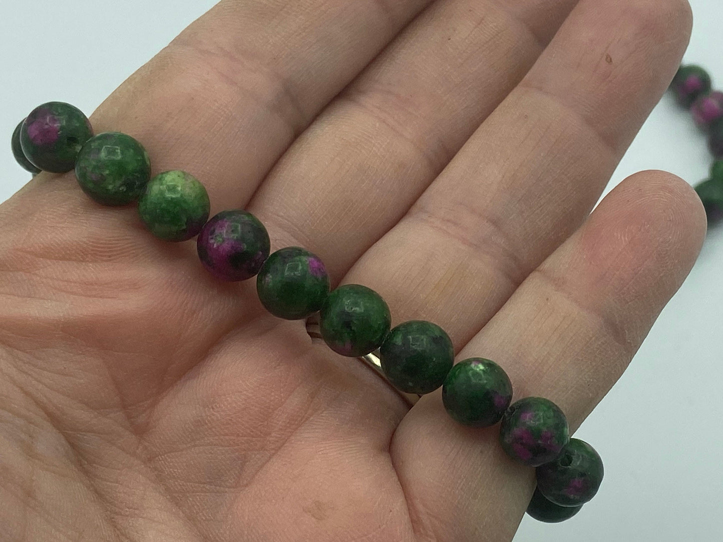 Ruby Zoisite 8mm Beaded Healing Bracelet, Natural Glow under uv - Heart Chakra,