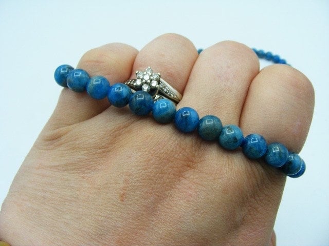 Blue Apatite Gemstone 6mm Bead Bracelet. Handmade Jewelry, Healing Crystal Bracelet