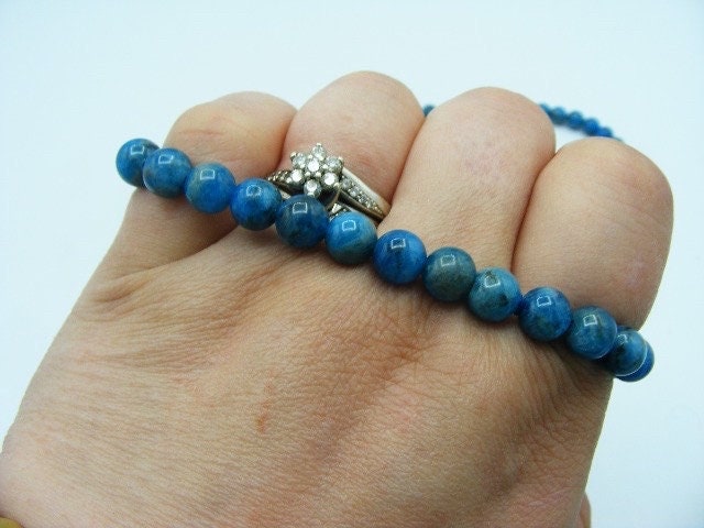 Blue Apatite Gemstone 6mm Bead Bracelet. Handmade Jewelry, Healing Crystal Bracelet