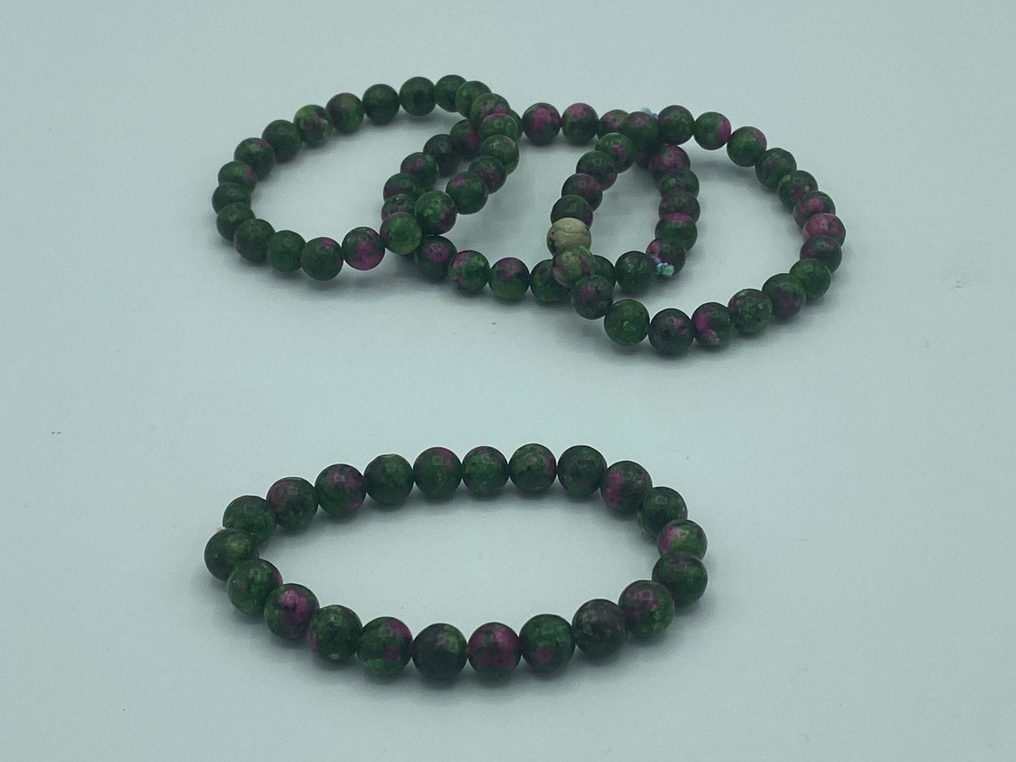 Ruby Zoisite 8mm Beaded Healing Bracelet, Natural Glow under uv - Heart Chakra,