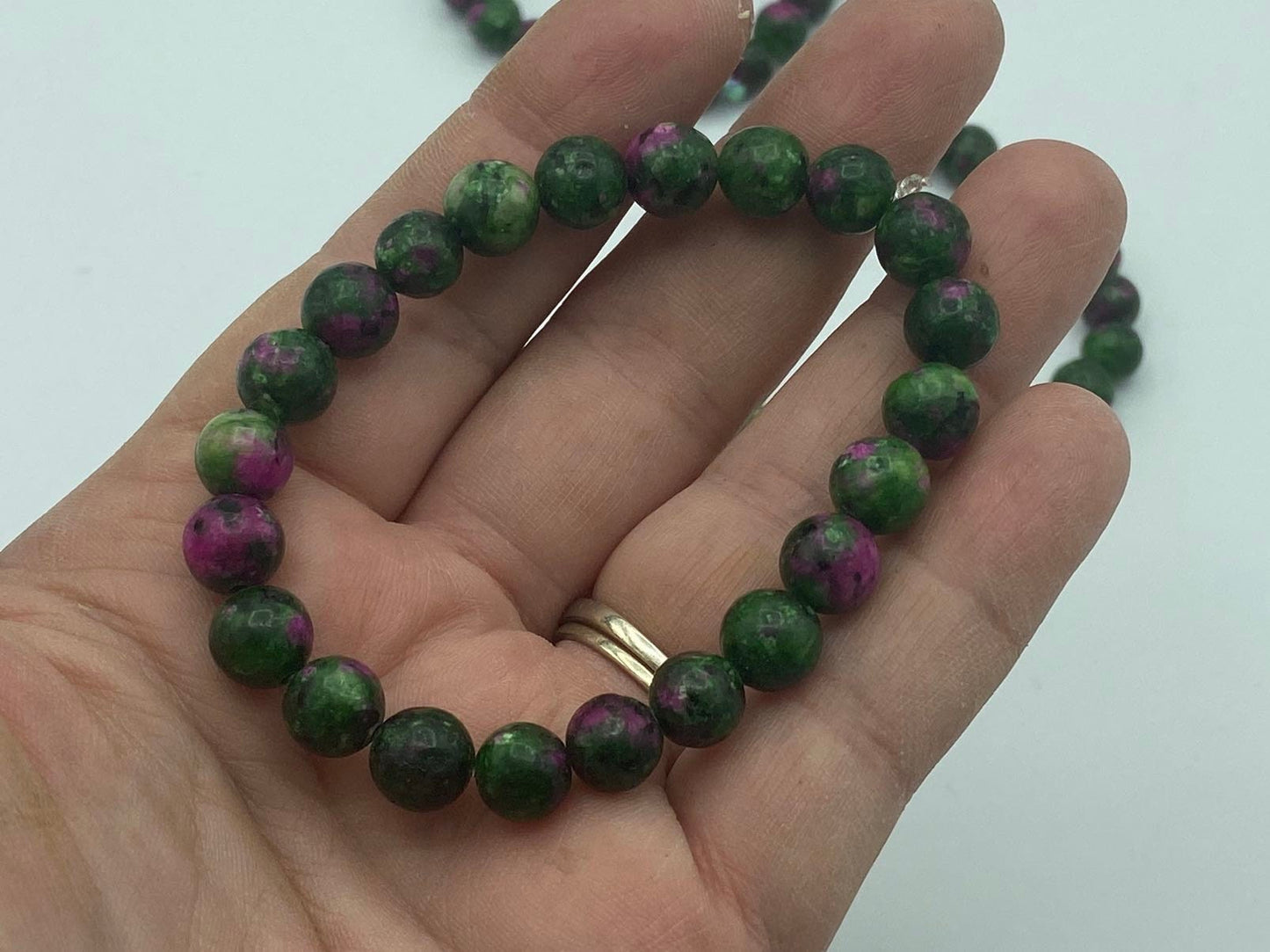 Ruby Zoisite 8mm Beaded Healing Bracelet, Natural Glow under uv - Heart Chakra,