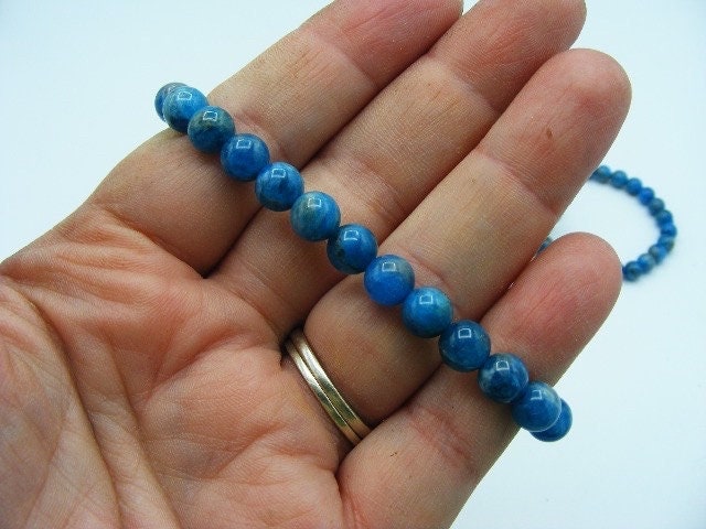 Blue Apatite Gemstone 6mm Bead Bracelet. Handmade Jewelry, Healing Crystal Bracelet