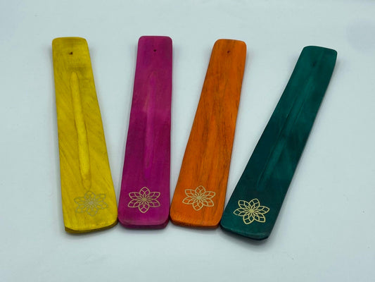 Flower pattern mango wood colourful incense holder, incense ash tray, wood incense holder,