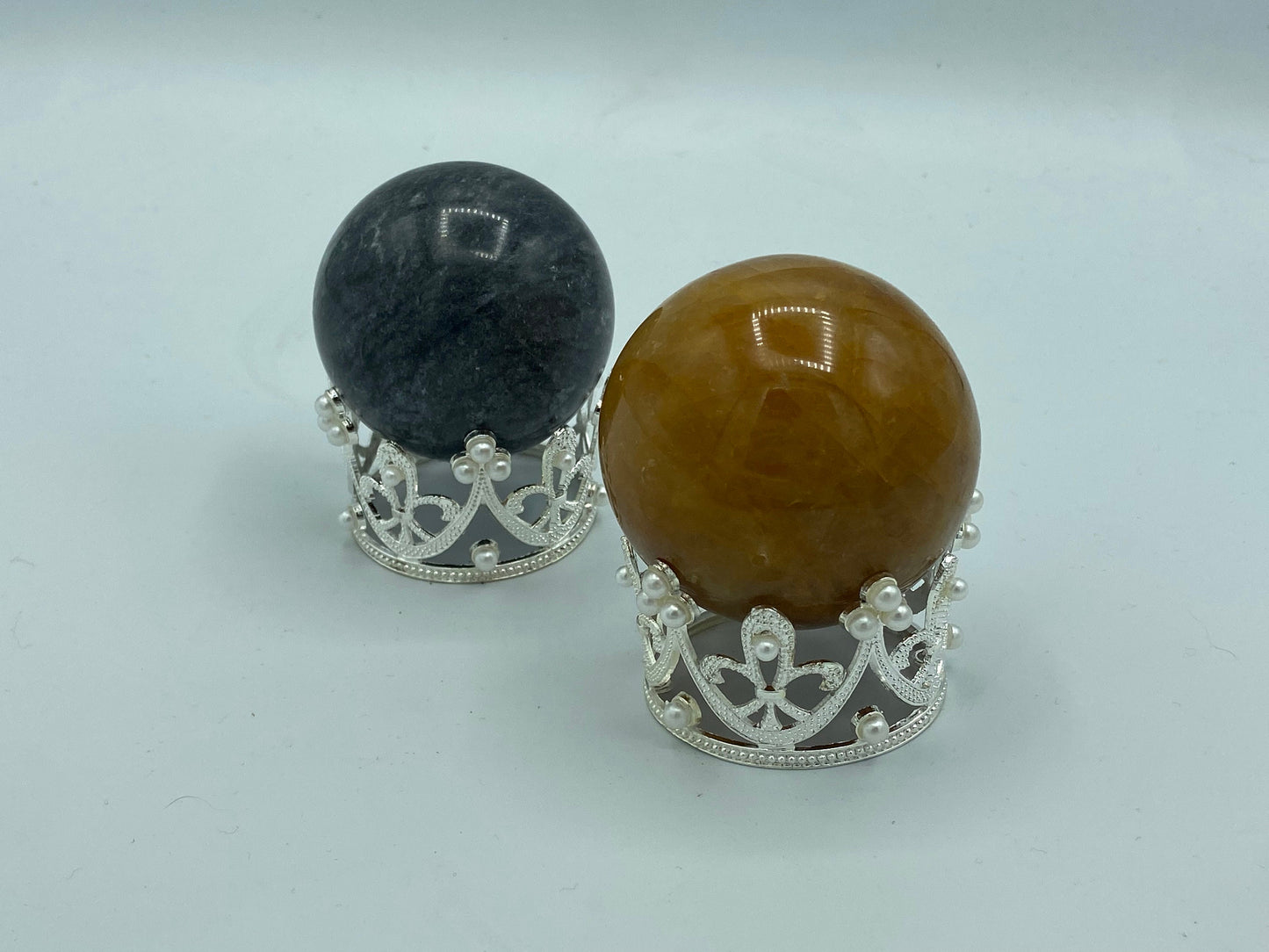 Large Crown Sphere Stand, silver sphere stand, pearl crown.