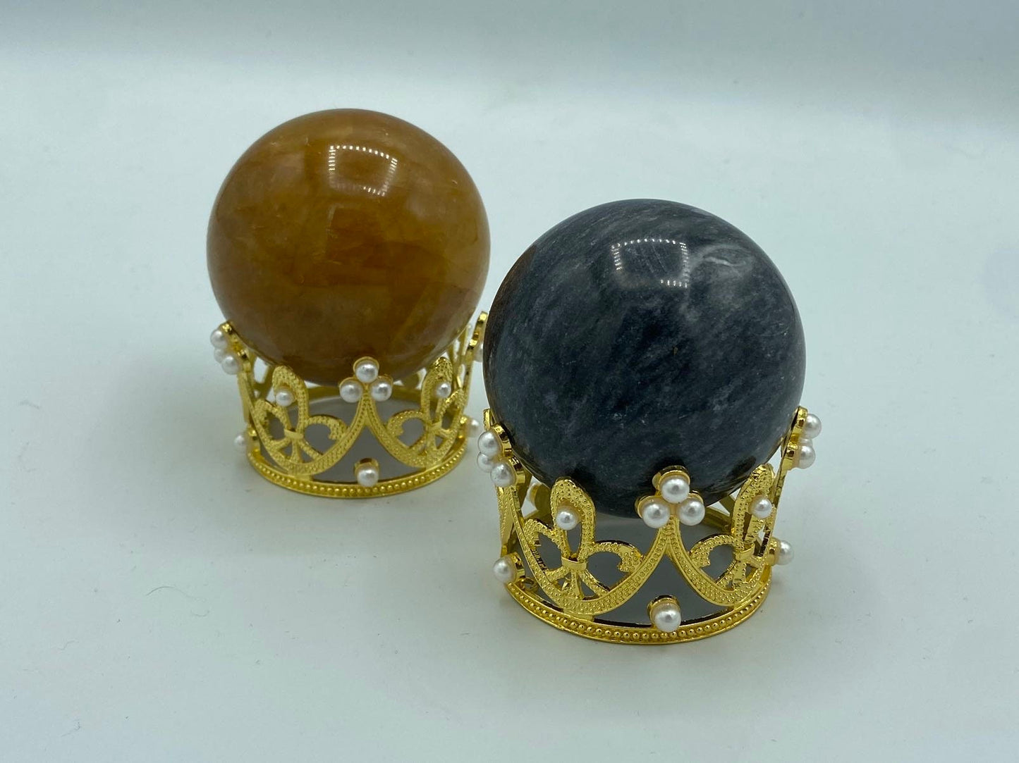 Large Crown Sphere Stand, gold sphere stand, pearl crown.