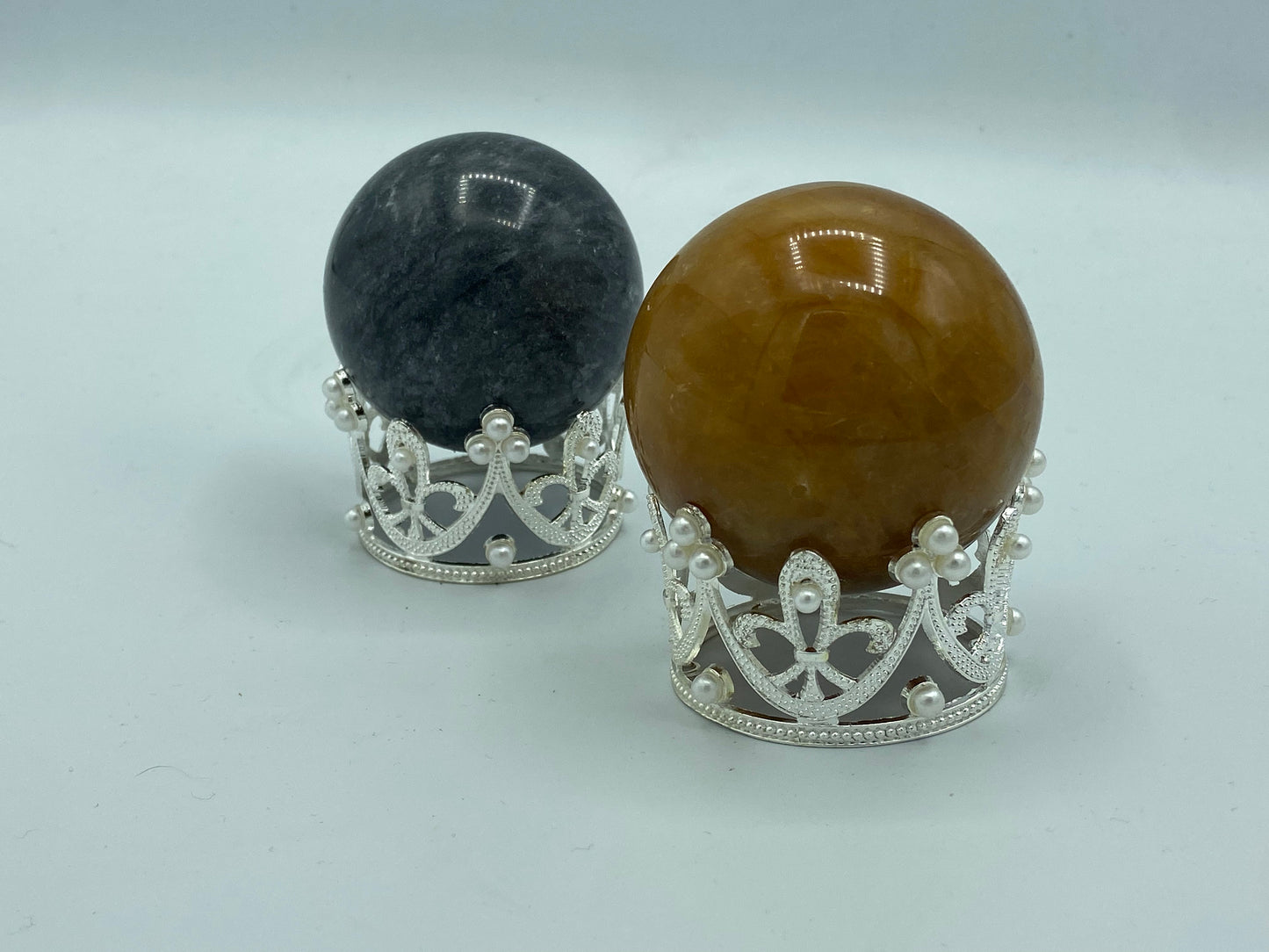 Large Crown Sphere Stand, silver sphere stand, pearl crown.