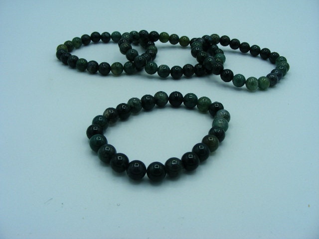 Deep moss agate beaded bracelet, top quality moss agate, healing bracelet, 8mm beads, deep green moss colour