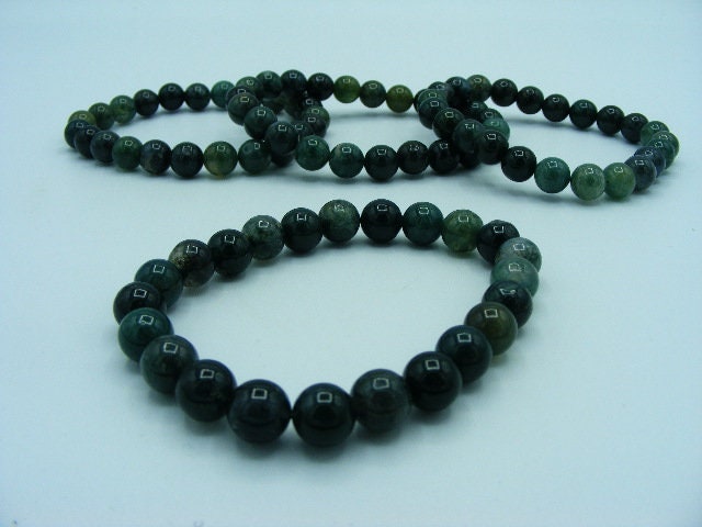 Deep moss agate beaded bracelet, top quality moss agate, healing bracelet, 8mm beads, deep green moss colour