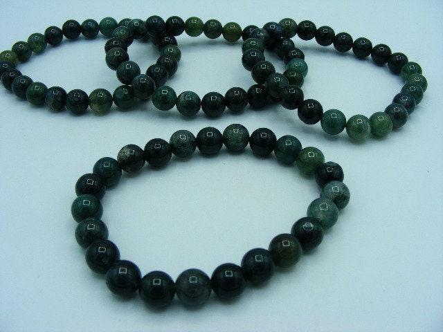 Deep moss agate beaded bracelet, top quality moss agate, healing bracelet, 8mm beads, deep green moss colour