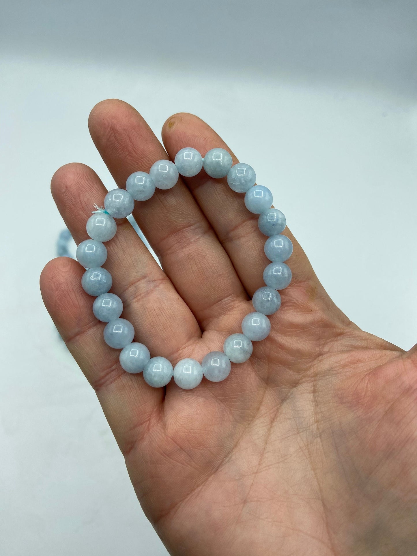 Aquamarine Handmade Beaded Single Stretch Bracelet