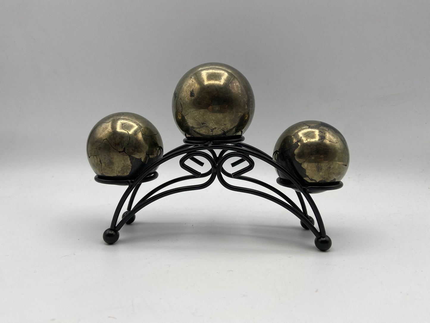 Metal 3 sphere holder, metal stand, Crystal sphere display, gemstone holder