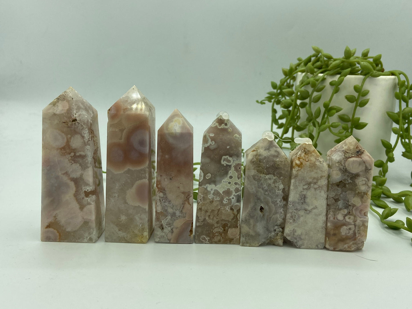 pink amethyst and flower agate crystal obelisk tower point gemstone healing, druzy pink amethyst, quartz, inclusions