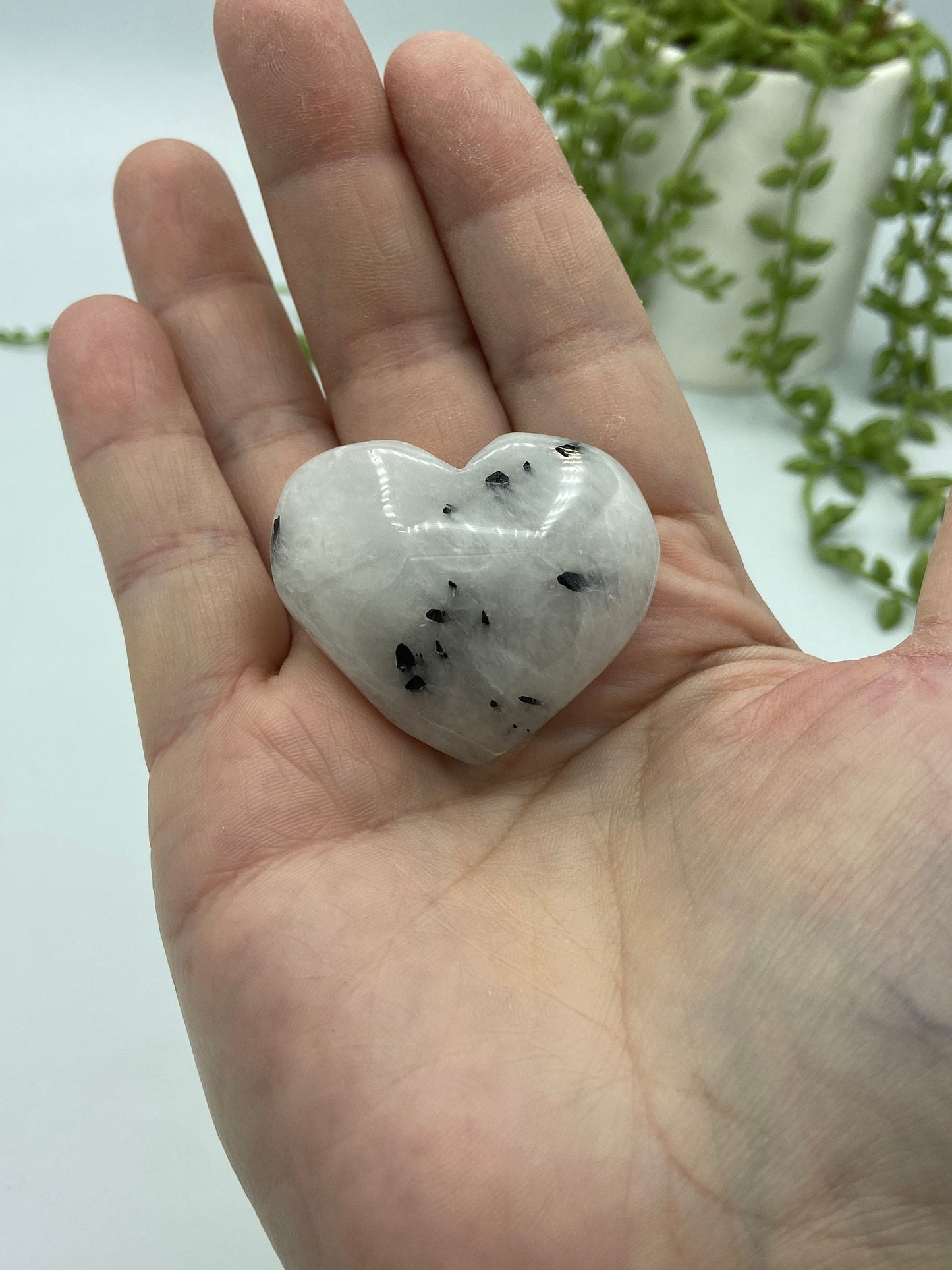 Black tourmaline in quartz puffed hearts, tourmaline, quartz, Crystal heart,