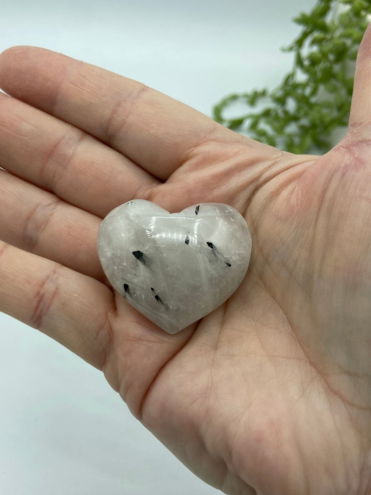 Black tourmaline in quartz puffed hearts, tourmaline, quartz, Crystal heart,