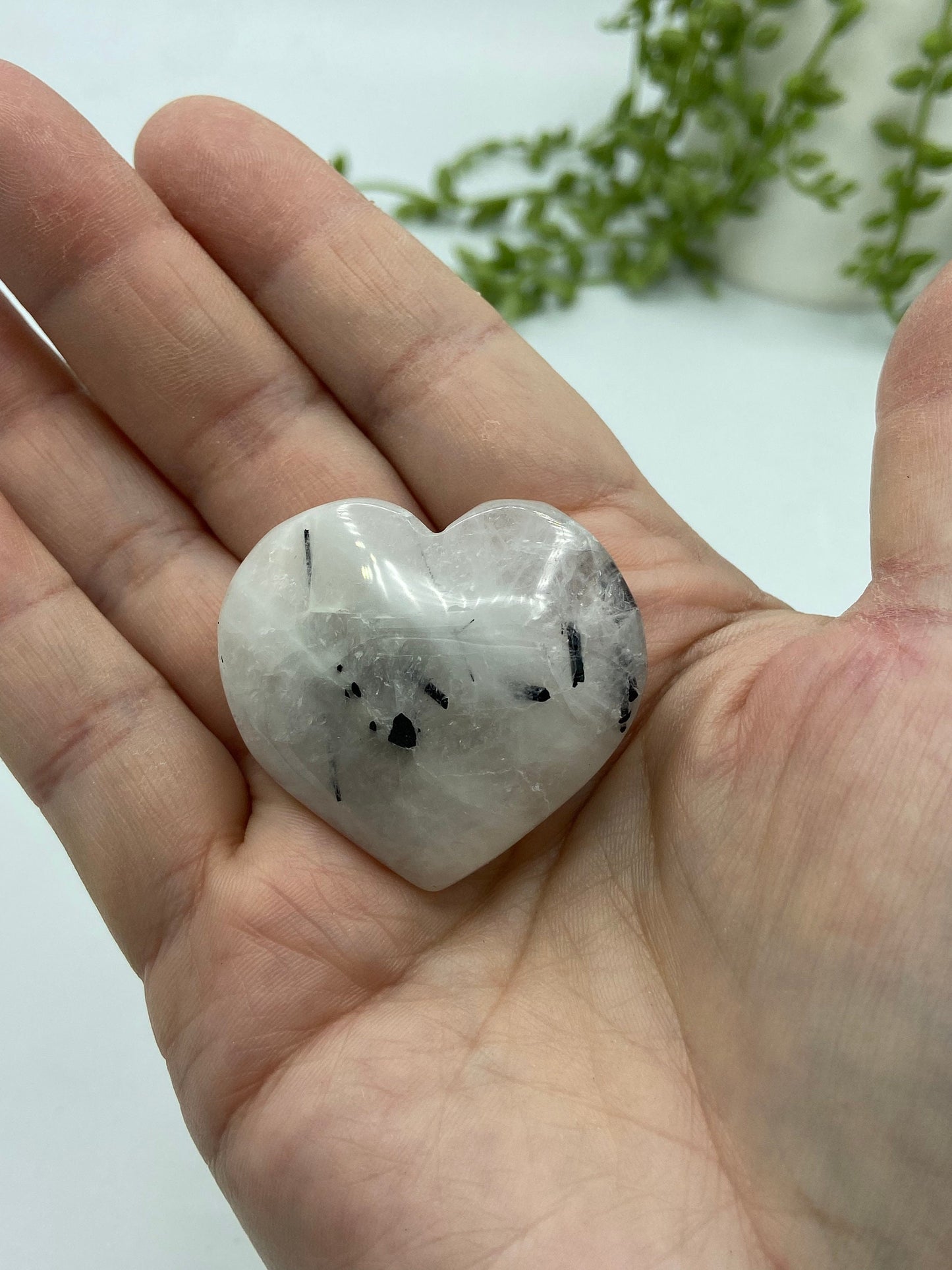 Black tourmaline in quartz puffed hearts, tourmaline, quartz, Crystal heart,