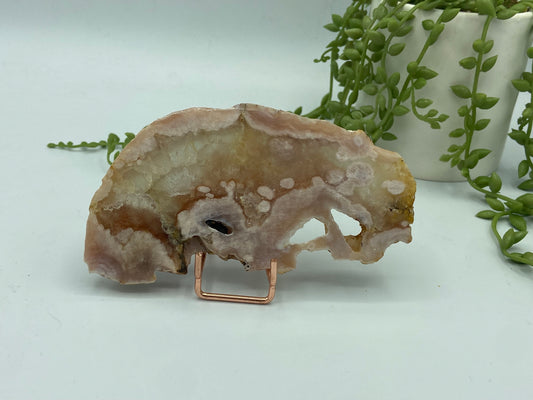 Pink amethyst with flower agate slab (I) druzy slice specimen