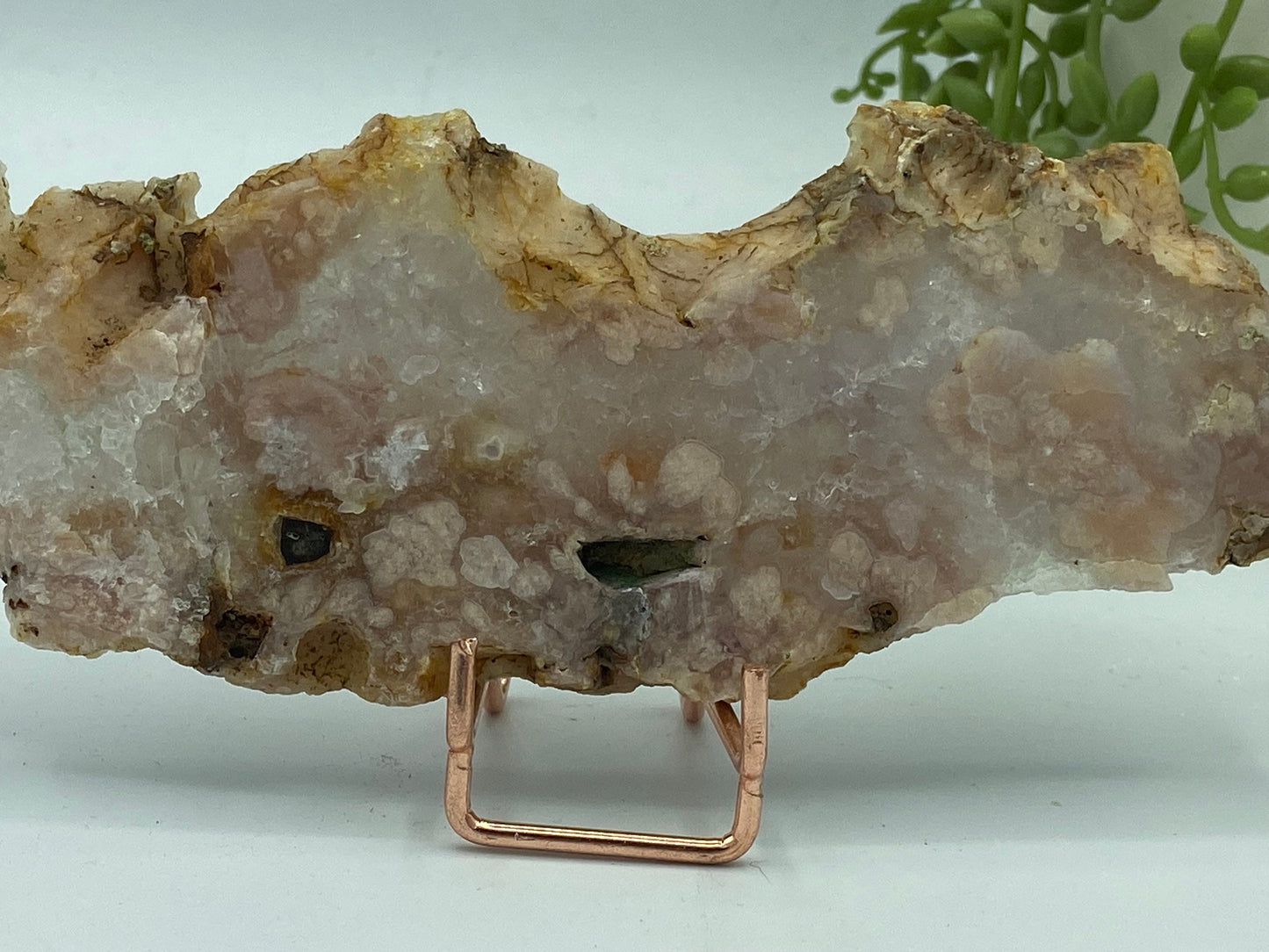 Pink amethyst with flower agate slab (K) druzy slice specimen
