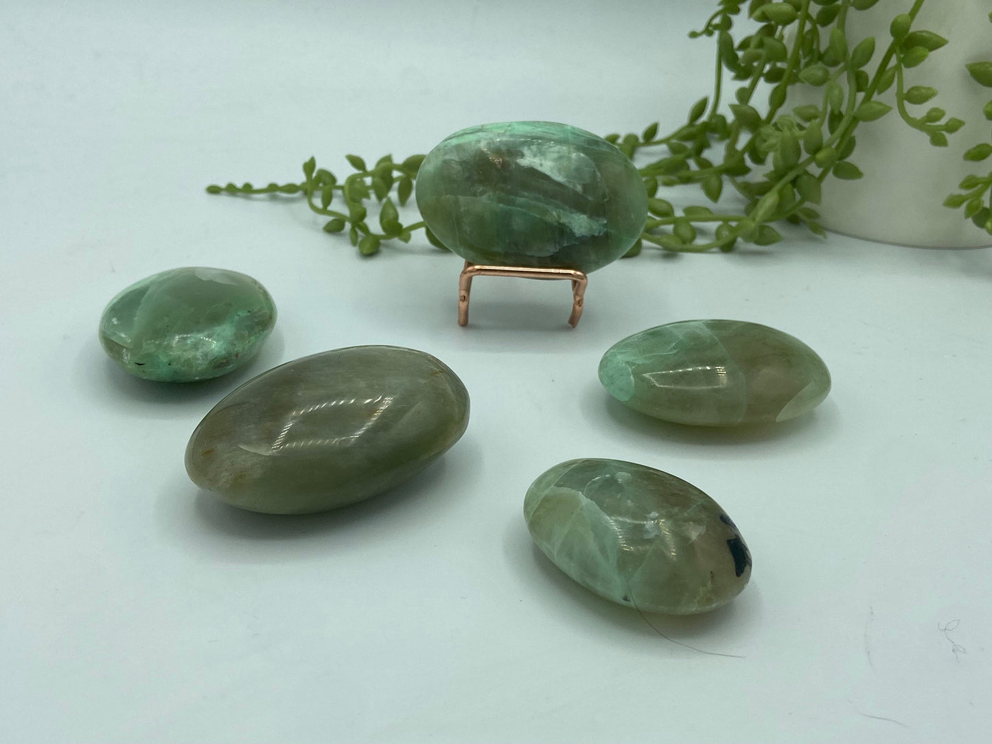 Gorgeous green moonstone palmstone, (B) Garnierite, moonstone Crystal, green crystal/gemstone, heart chakra, feminine energy