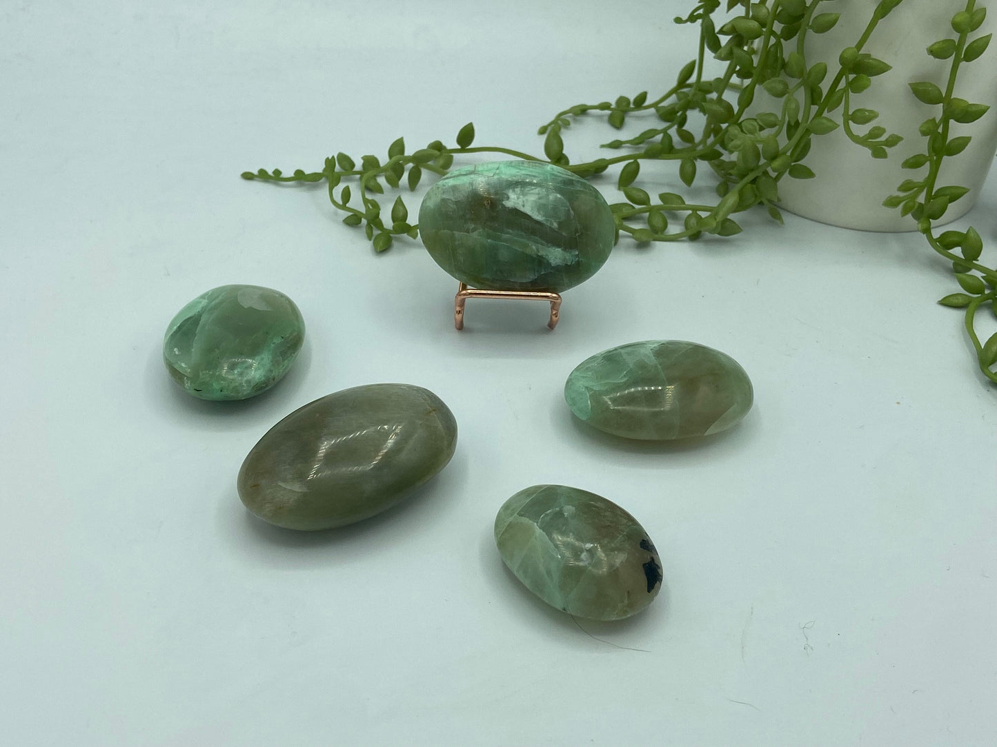 Gorgeous green moonstone palmstone, (B) Garnierite, moonstone Crystal, green crystal/gemstone, heart chakra, feminine energy