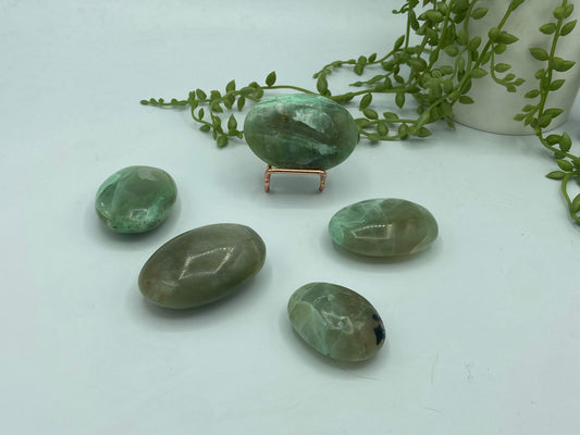 Gorgeous green moonstone palmstone, (D) Garnierite, moonstone Crystal, green crystal/gemstone, heart chakra, feminine energy