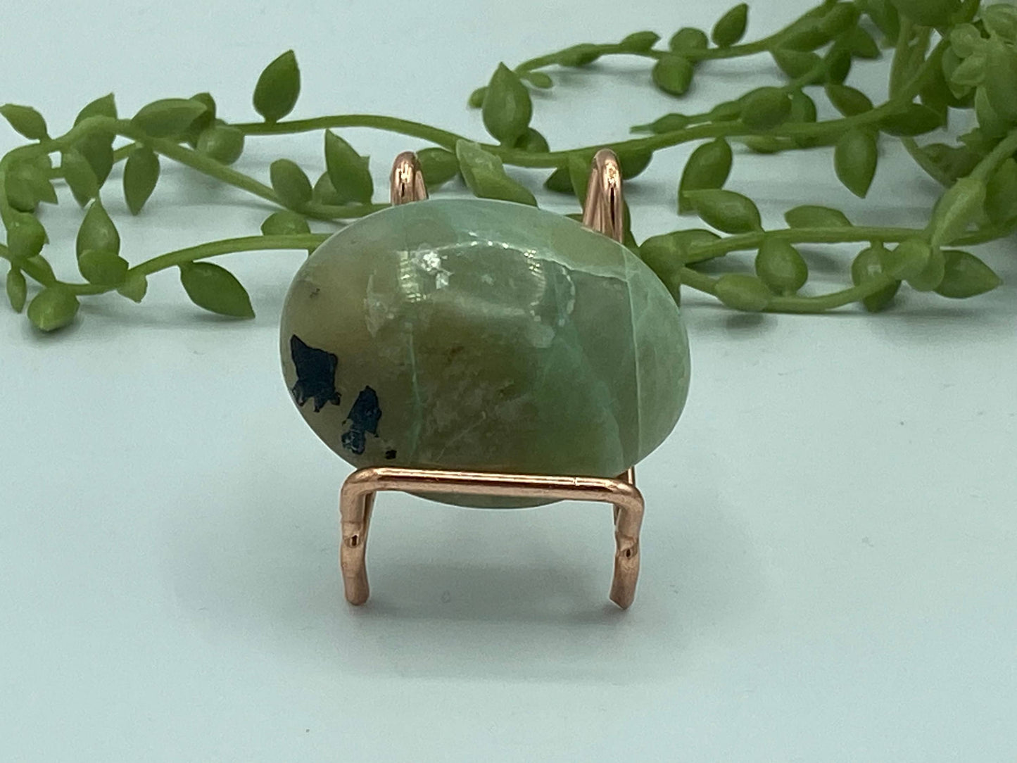 Gorgeous green moonstone palmstone, (E) Garnierite, moonstone Crystal, green crystal/gemstone, heart chakra, black tourmaline inclusion