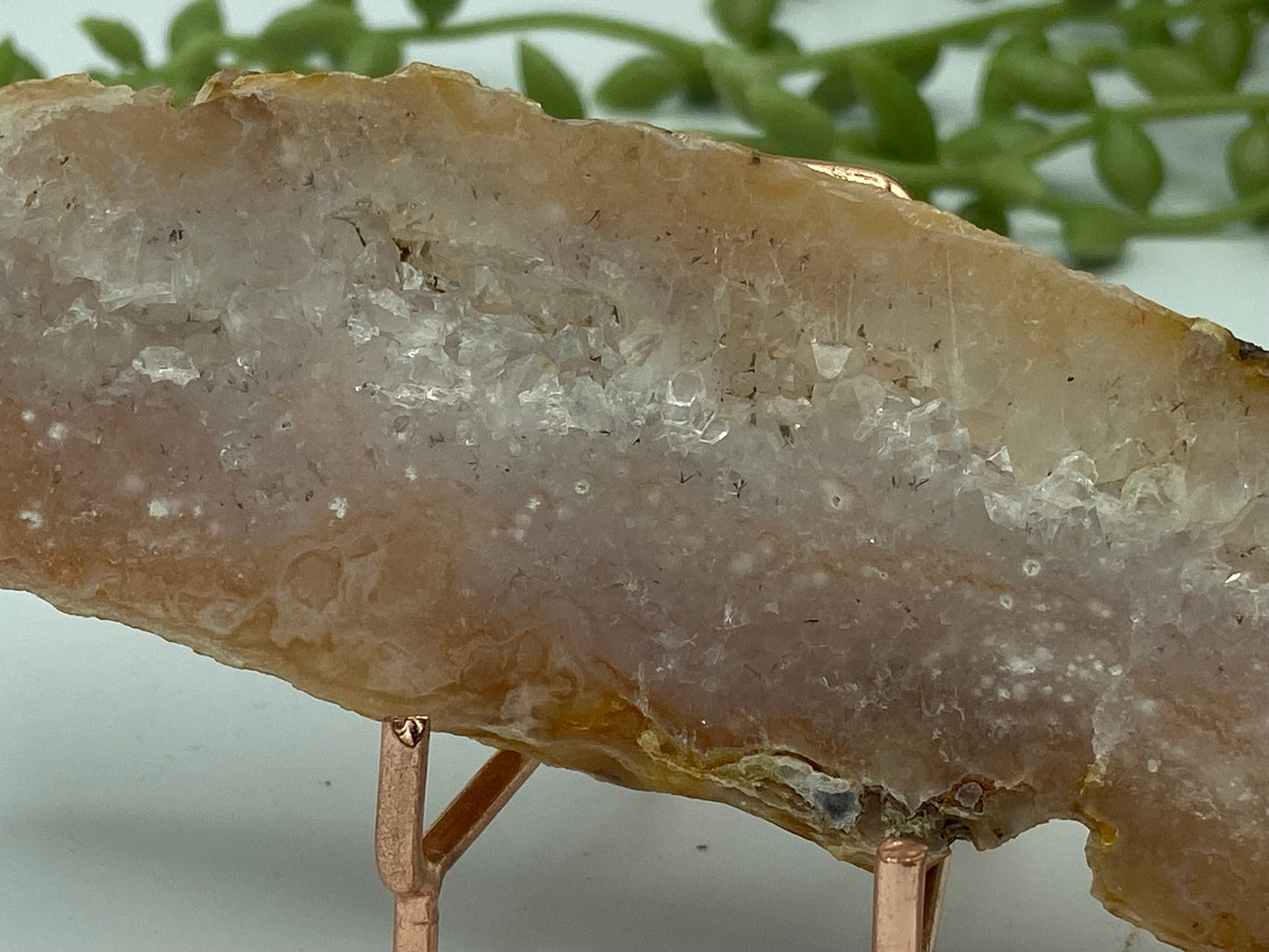 Pink amethyst with flower agate slab (F) druzy slice specimen