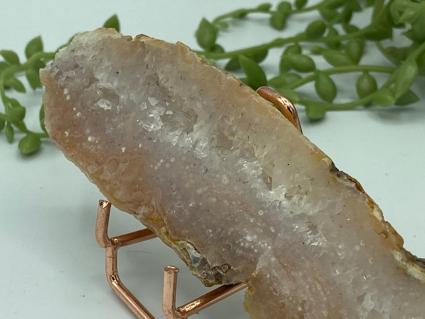 Pink amethyst with flower agate slab (F) druzy slice specimen