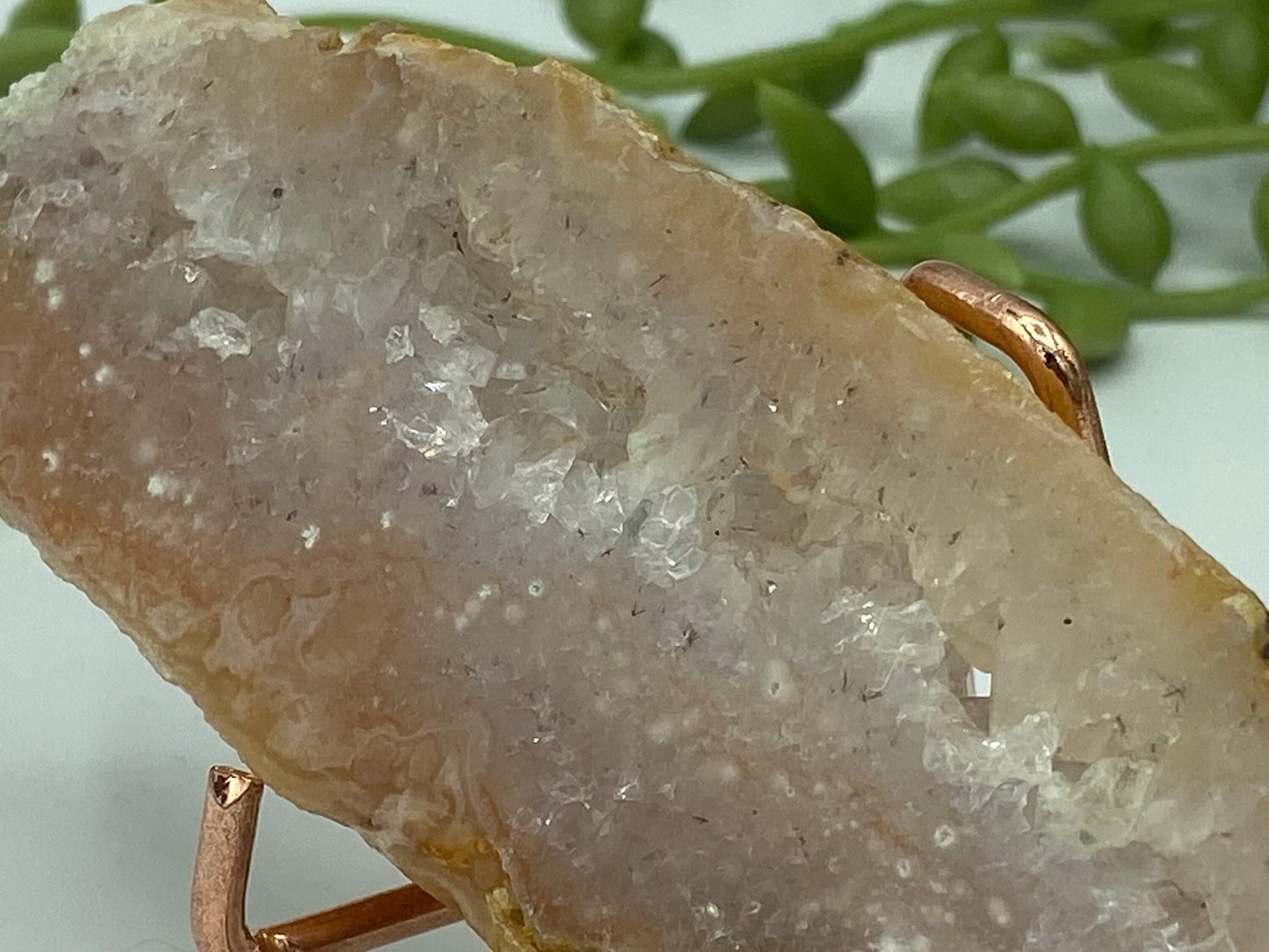 Pink amethyst with flower agate slab (F) druzy slice specimen