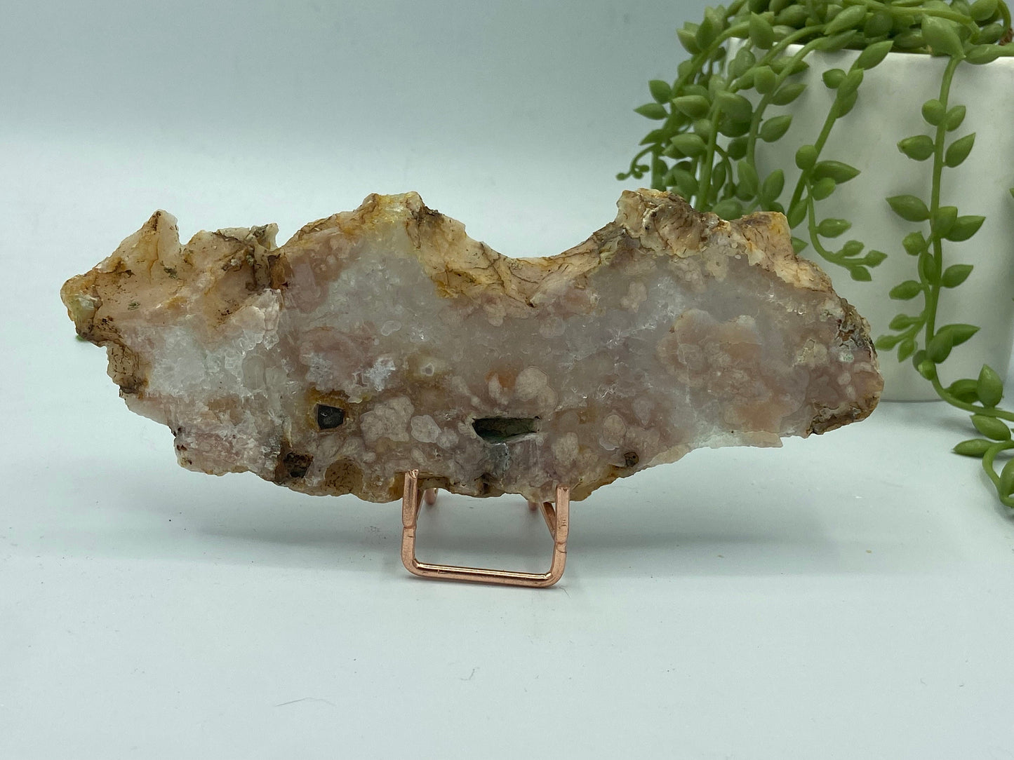 Pink amethyst with flower agate slab (K) druzy slice specimen