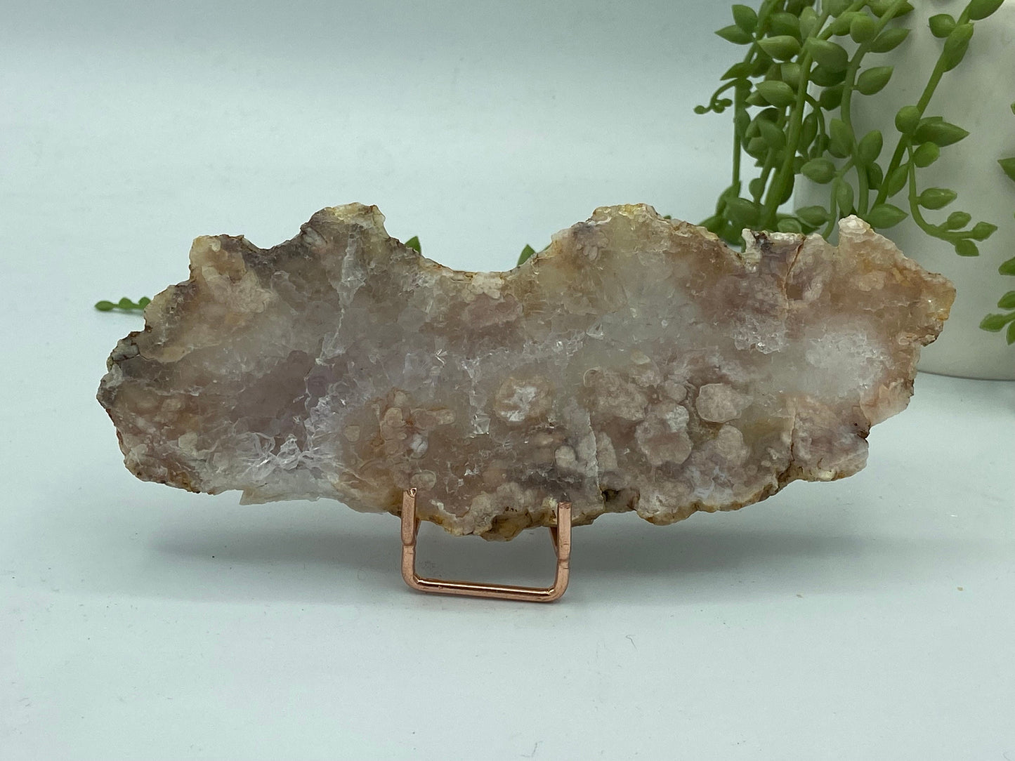 Pink amethyst with flower agate slab (K) druzy slice specimen