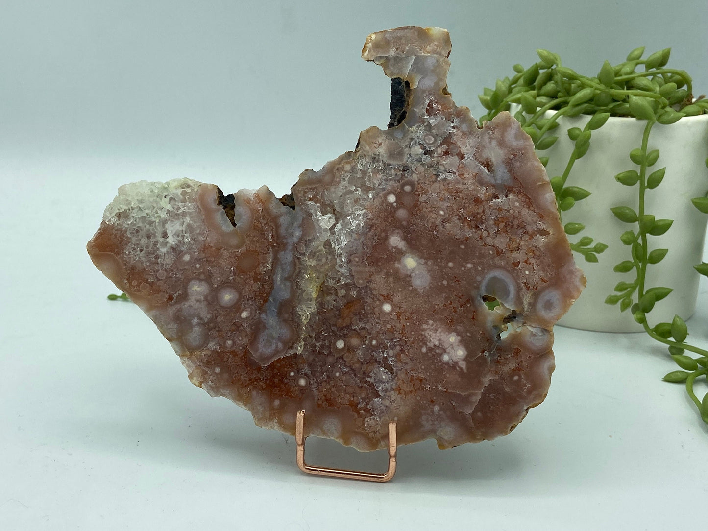 Pink amethyst with flower agate slab (M) druzy slice specimen