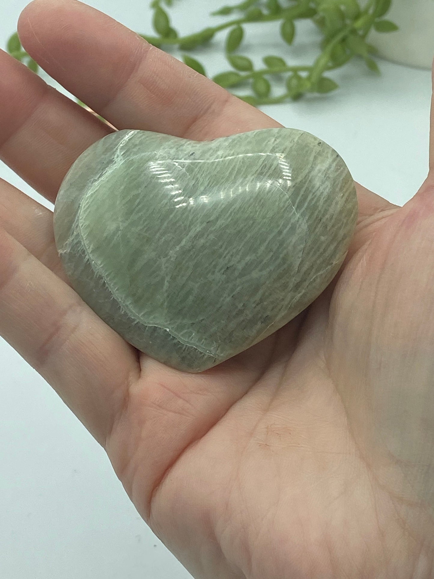 Gorgeous green moonstone heart, (B) Garnierite, moonstone Crystal, green crystal/gemstone, heart chakra, feminine energy
