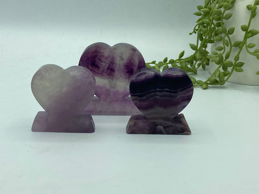 Fluorite Heart, freestanding carving, purple fluorite