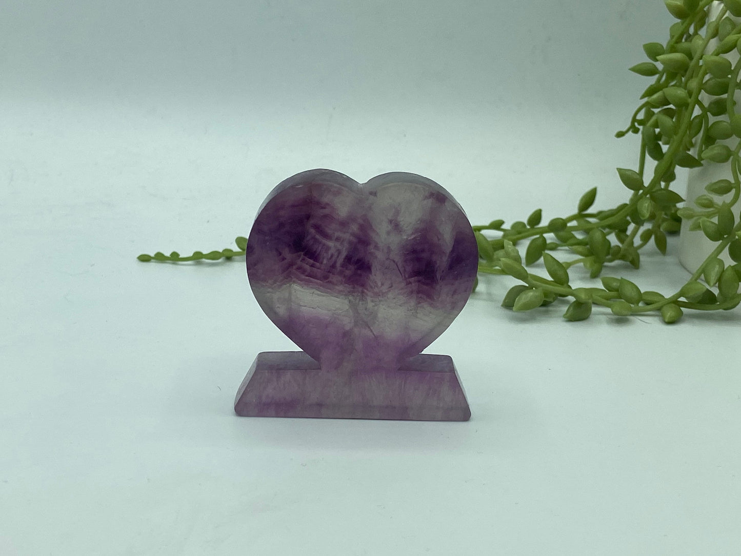 Fluorite Heart, freestanding carving, purple fluorite