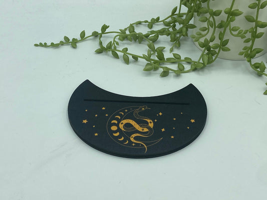 Tarot card of the day holder. Wooden crescent moon, snake, moon phase tarot/oracle card holder, card of the day, altar stand