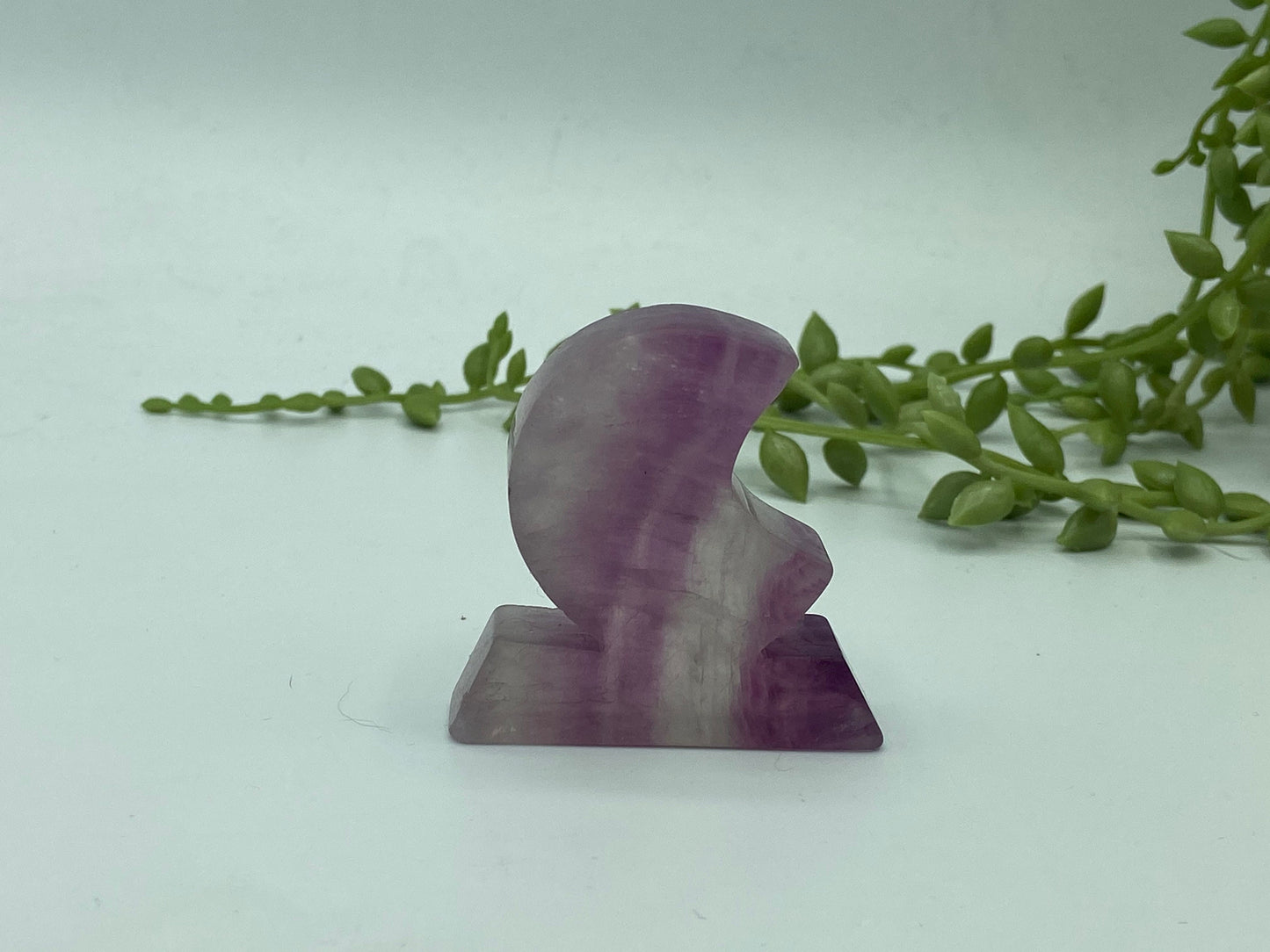 Fluorite Moon, freestanding carving, purple fluorite