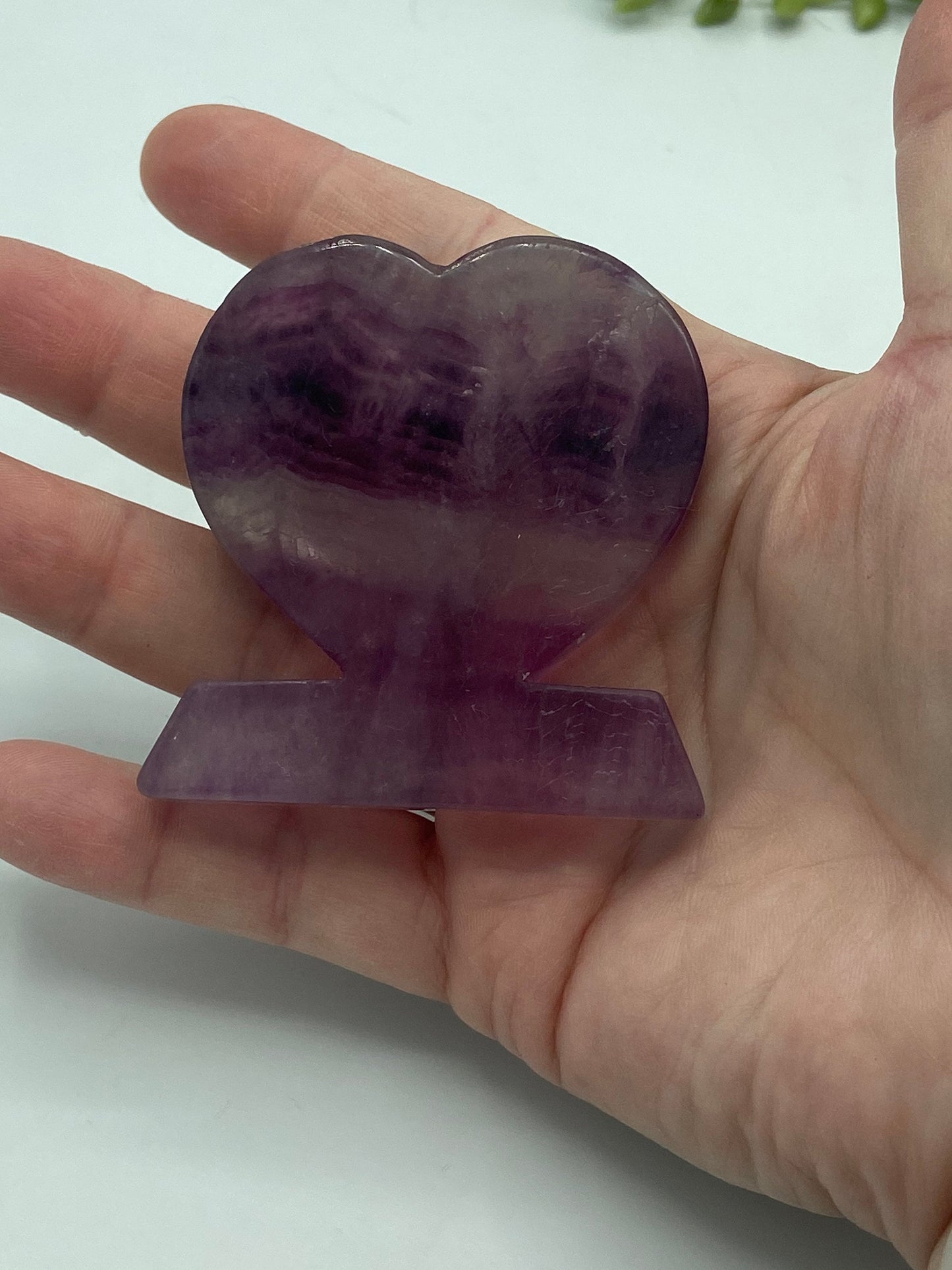 Fluorite Heart, freestanding carving, purple fluorite