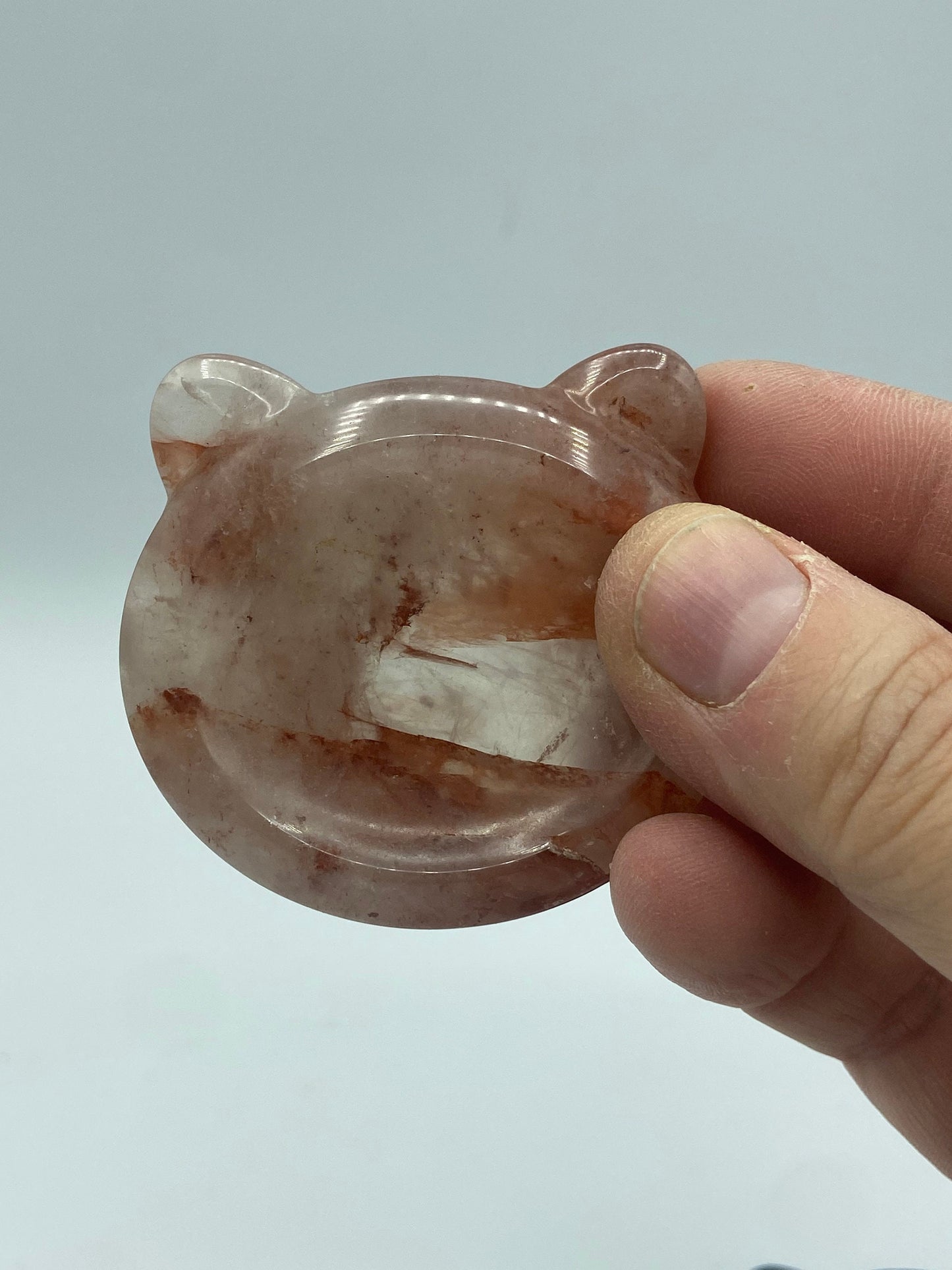 Cute cat trinket dish, offering/altar dish, lepidolite, moss agate, fire quartz, gifts, meditation, carved crystal/gemstone bowl