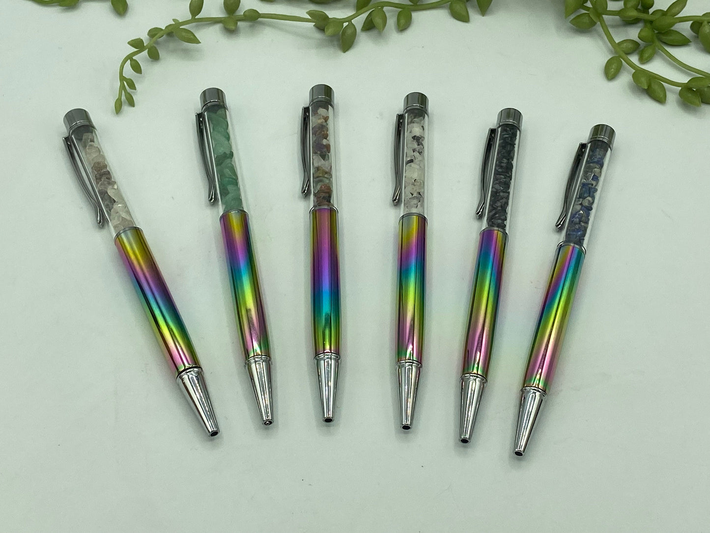 Manifestation/Intention rainbow Pen, journaling crystal pen, healing, various colours, various gemstones, black ink,