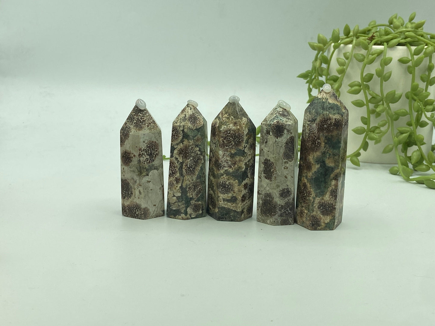 Green Sakura Flower Jasper Tower, Jasper Point, flower rhyolite, cherry blossom Crystal Tower,  Healing Tower, Crystal Collection