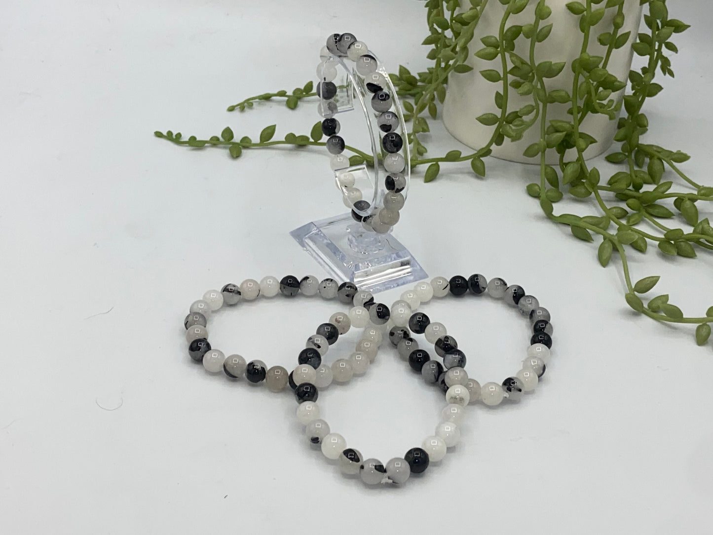 Black Tourmaline in Quartz Bracelet 8mm beads, perfect for Protection, Detoxing, Grounding and Positivity, Aids Digestion.