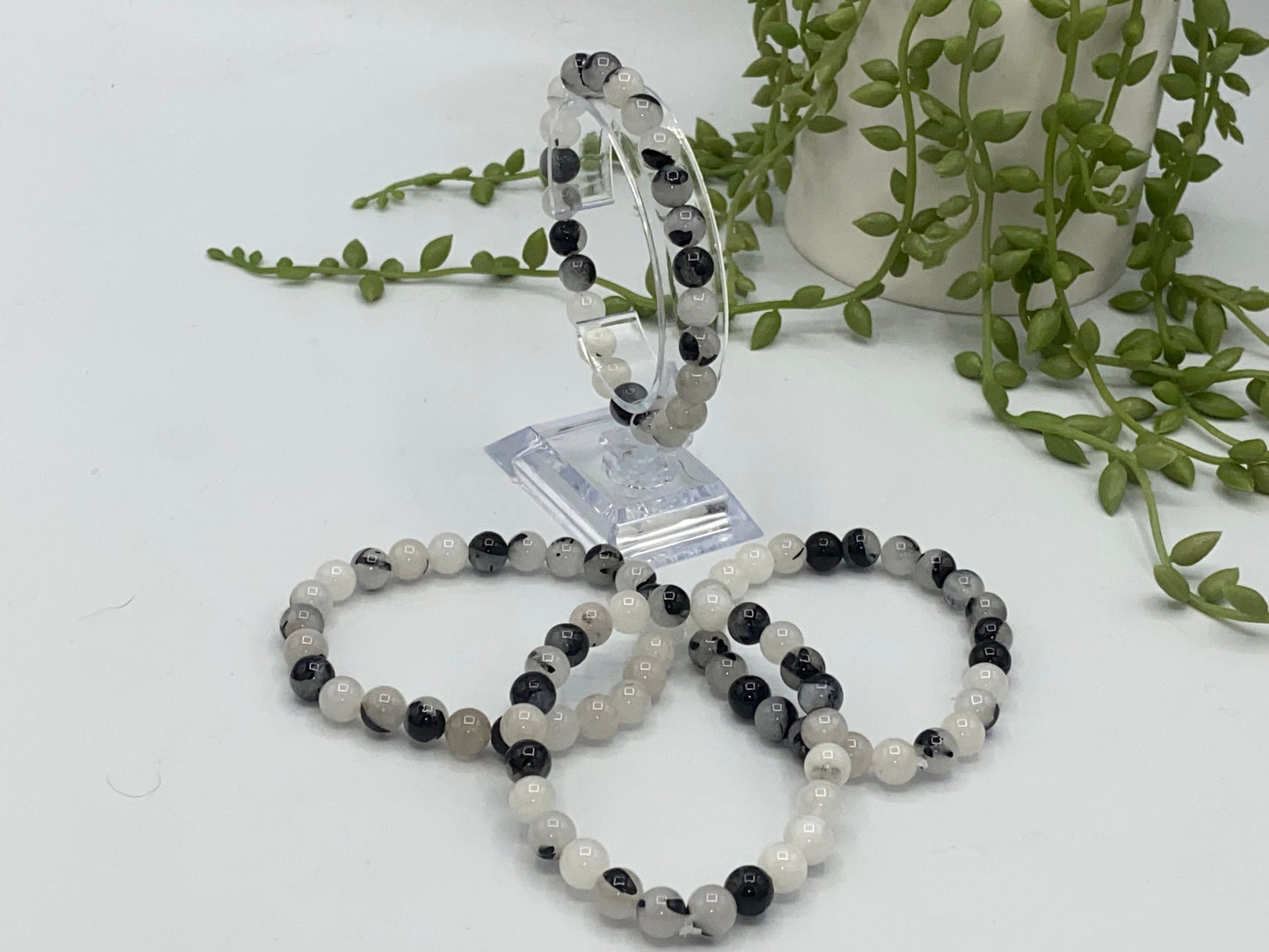 Black Tourmaline in Quartz Bracelet 8mm beads, perfect for Protection, Detoxing, Grounding and Positivity, Aids Digestion.