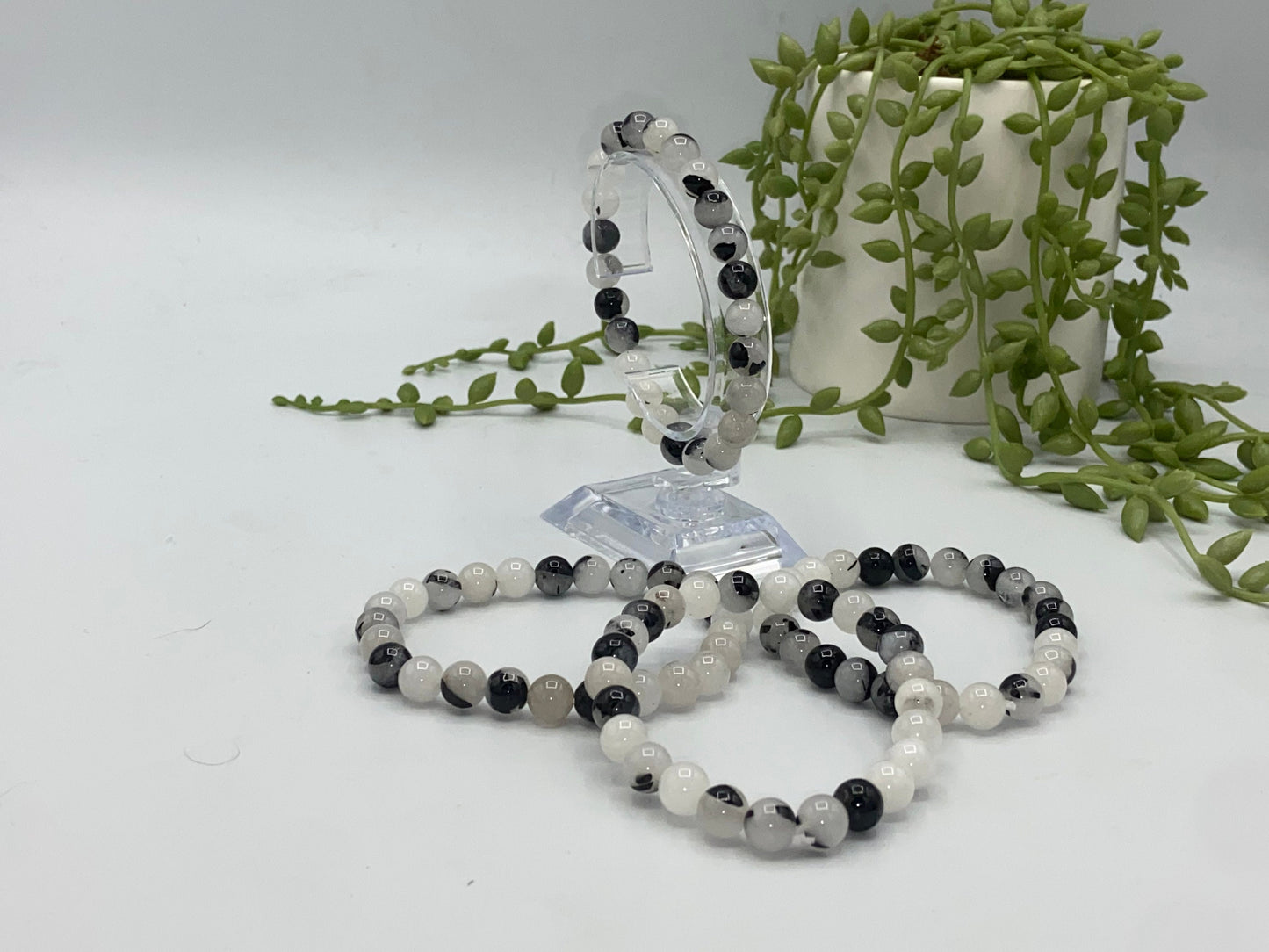 Black Tourmaline in Quartz Bracelet 8mm beads, perfect for Protection, Detoxing, Grounding and Positivity, Aids Digestion.