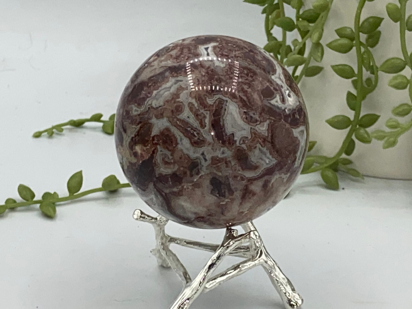 Natural Druzy Polished Mexican Lace Agate Sphere Ball, Banded Agate, Divination Ball, Crystal Heal, Chakra, Crystal Gift, Mineral Specimen