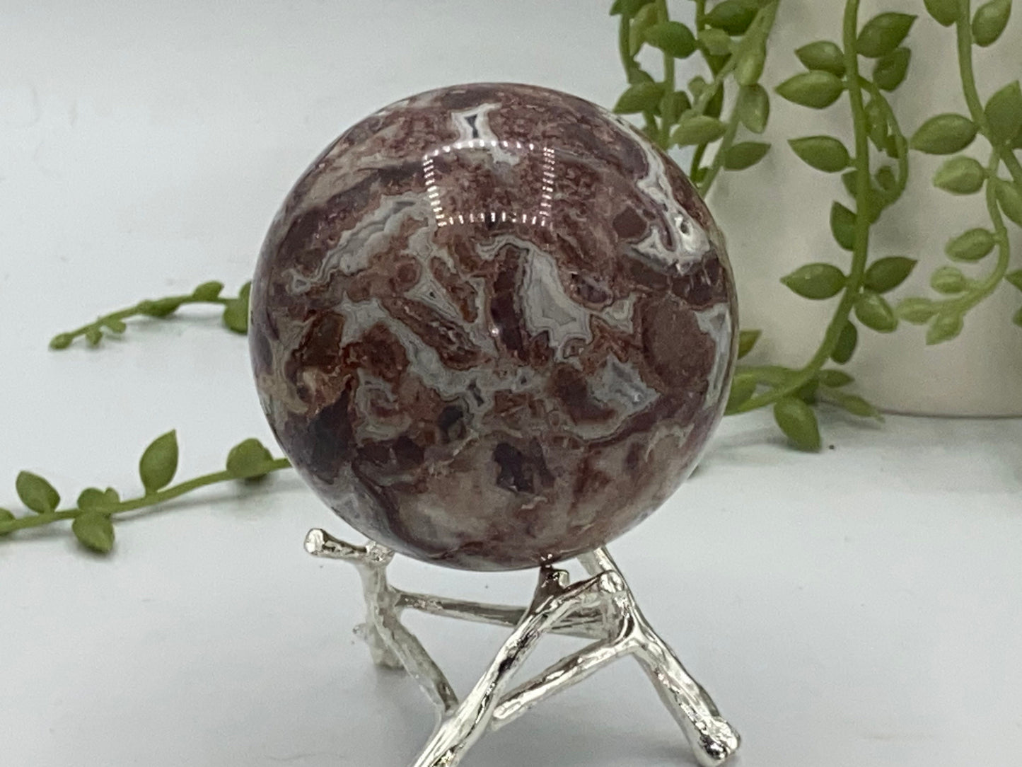Natural Druzy Polished Mexican Lace Agate Sphere Ball, Banded Agate, Divination Ball, Crystal Heal, Chakra, Crystal Gift, Mineral Specimen