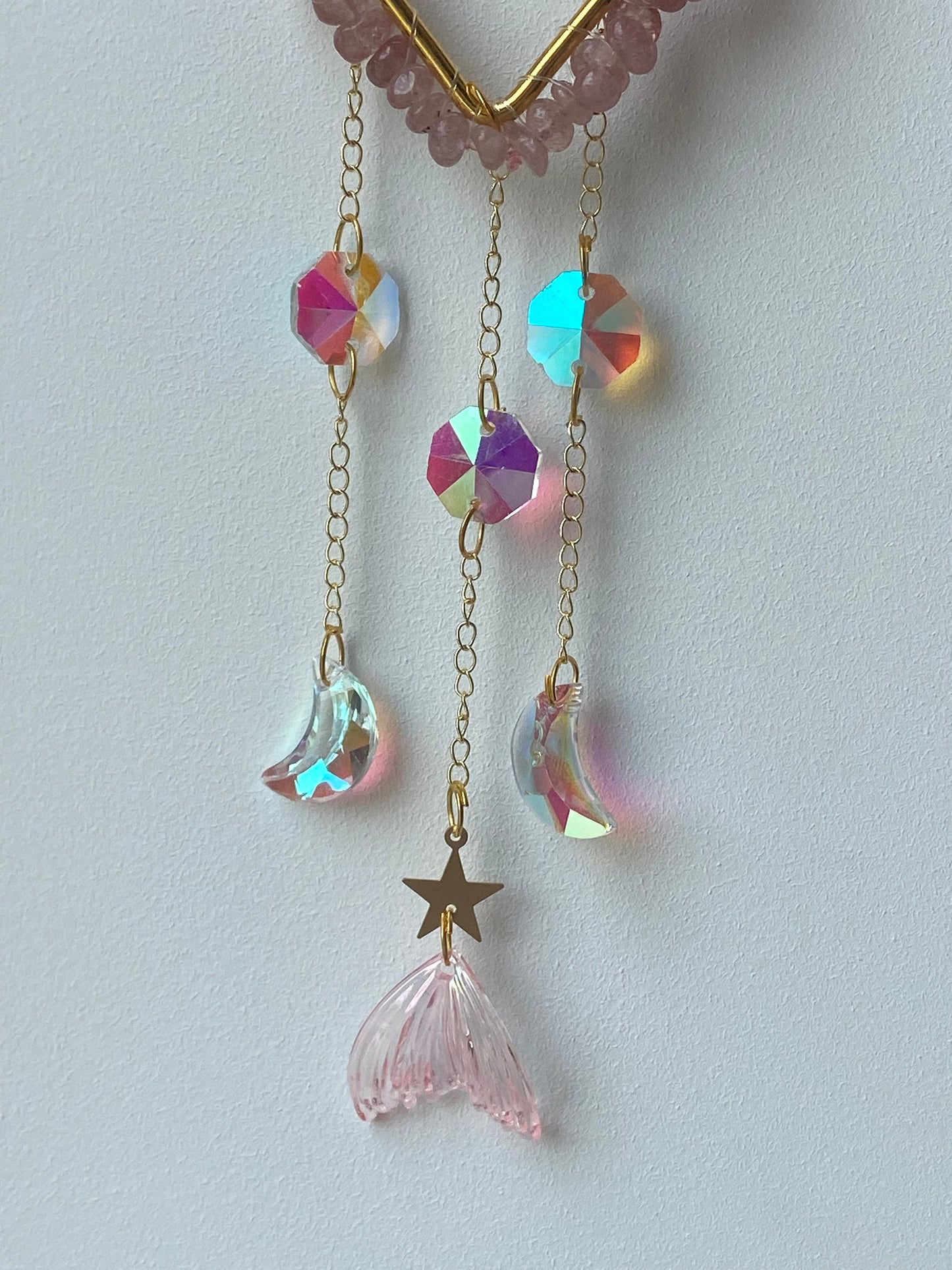 Crystal covered heart shaped suncatchers, citrine, strawberry quartz, suncatcher, wall hanging, window decor,