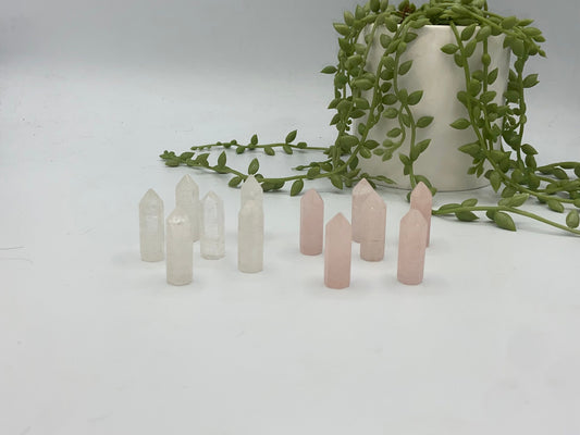 Mini Rose Quartz or Clear Quartz towers, 1 inch tall Crystal tower, micro tower, perfect for pockets/purses/handbags or as gifts