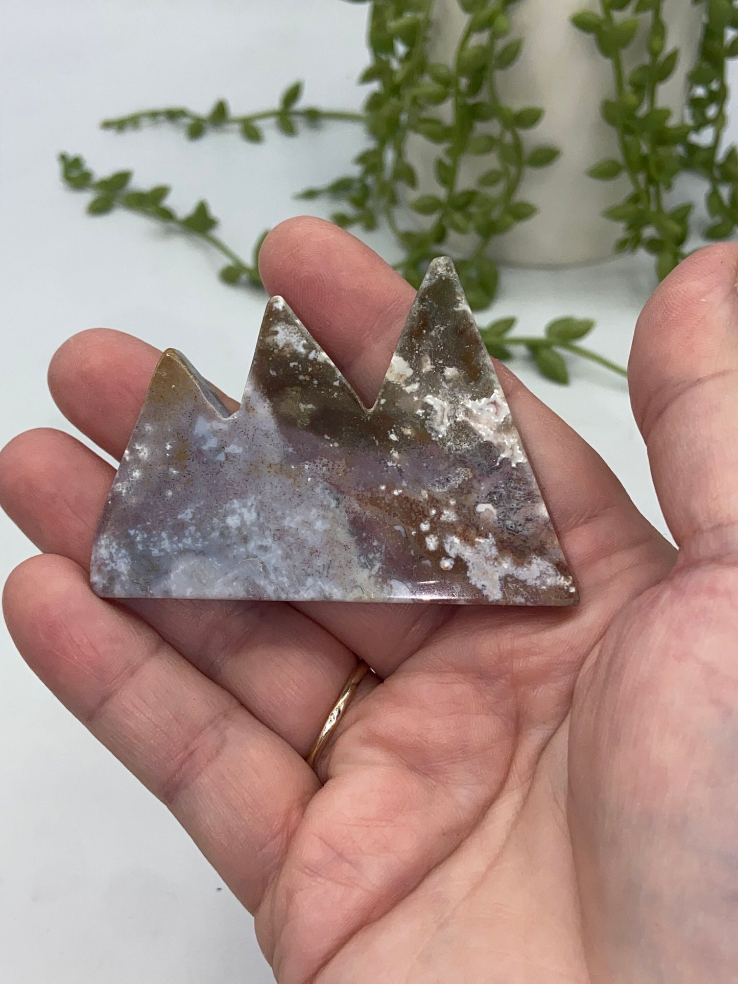 Crystal Mountain Carvings, Blue Moonstone, Lepidolite, Ocean Jasper, Crystal Carving Mountain Cutout Slab