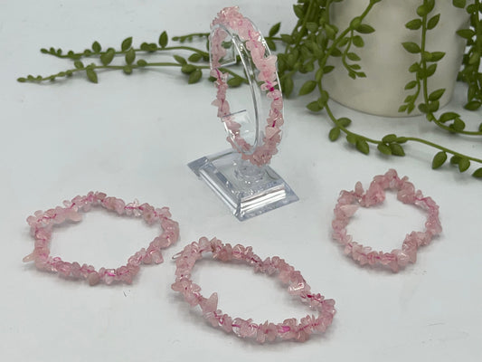 Rose Quartz chip bracelet, Rose Quartz bead bracelet, Crystal for love, Gemstone Bracelet, Natural Crystal Healing, Crystal Therapy